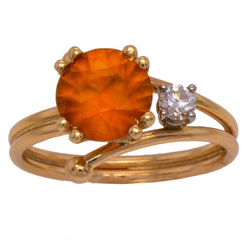 Orange Garnet &amp; Diamond JBG Fishtail Ring