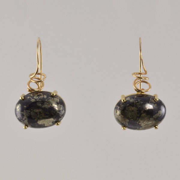&quot;Whirlpool&quot; Pyrite in Basalt Earrings