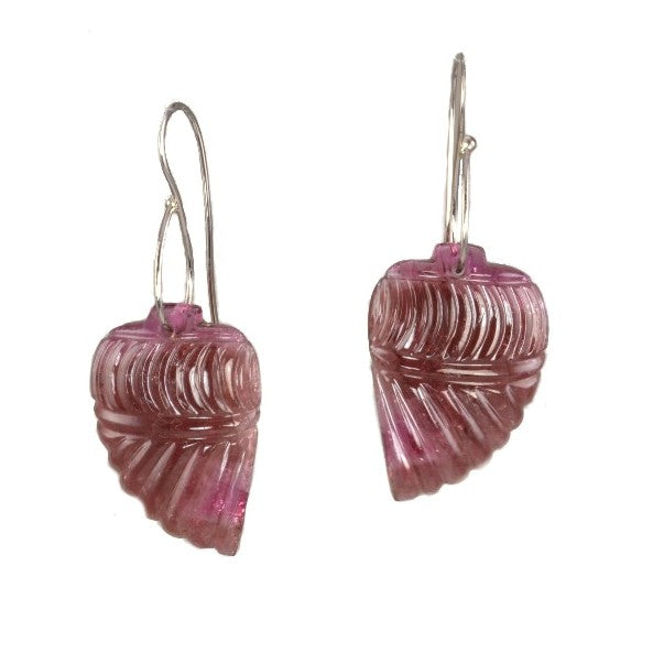 Carved Pink Tourmaline French Wire Earrings