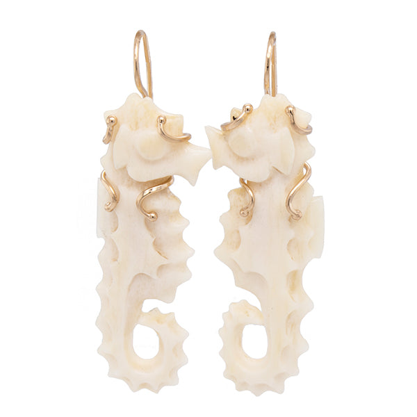 Carved Caribou Bone Seahorse Earrings