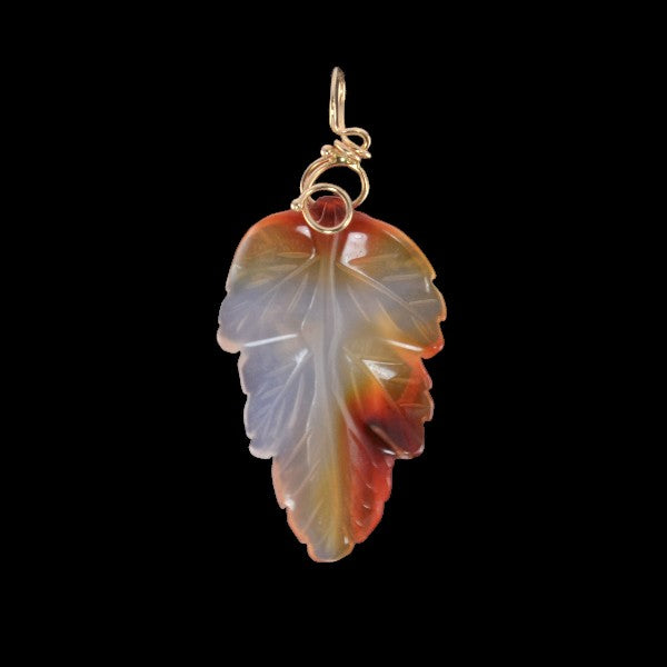 &quot;Frost and Fire&quot; Agate Leaf Pendant