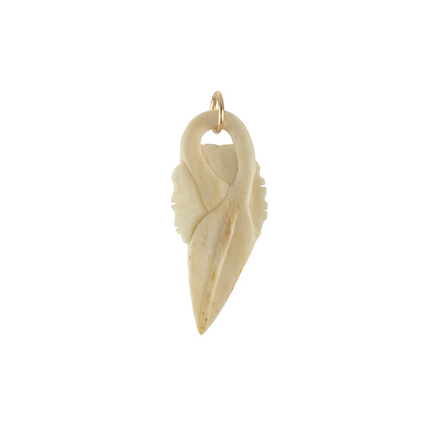 Carved Bone Daisy and Leaf Pendant