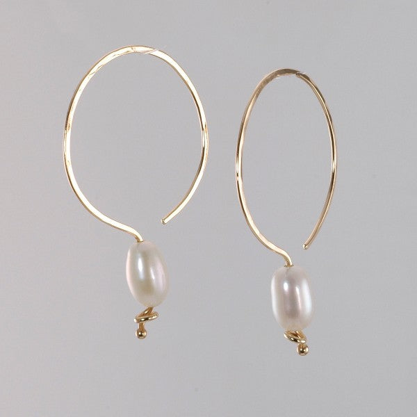 &quot;Saturn Hoops&quot; White Pearl Earrings