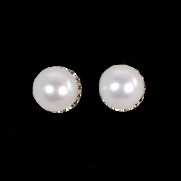 Ruffled Classic White Pearl Earrings