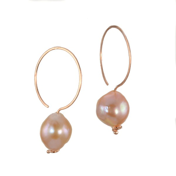&quot;Satin Doll&quot; Peach Pearl &quot;Saturn Hoop Earrings