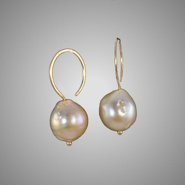 &quot;Summer Peaches&quot; Pearl &quot;Saturn Hoops&quot; Earrings