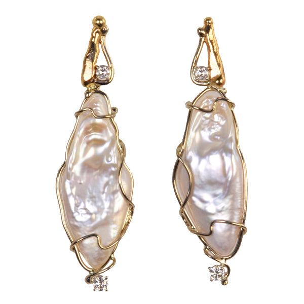 BIWA Slipper Pearl and Diamond Earrings