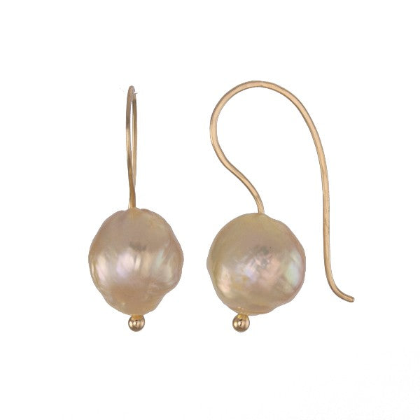 Pale Peach Baroque Pearl &quot;Saturn Hoops&quot;