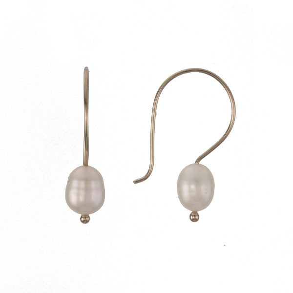 14kw &quot;Saturn Hoops&quot; White Pearl Earrings