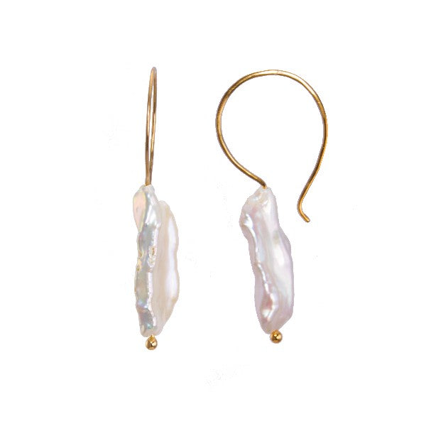 &quot;Pearl Drops&quot; White Pearl Saturn Hoops
