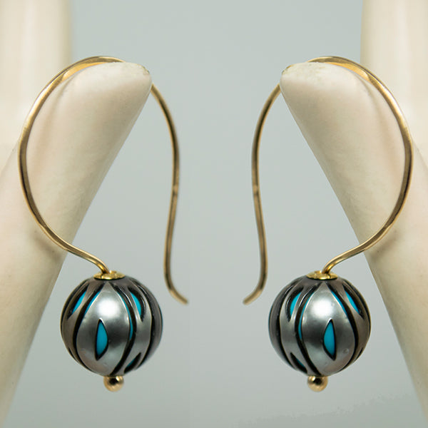 Carved Tahitian Pearl French Wire Earrings