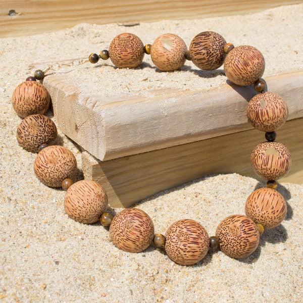 Coconut Wood and Tiger Eye Bead Necklace