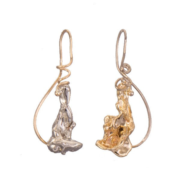 White and Yellow 14k Gold Splash French Wire Earrings