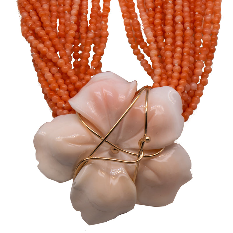 Queens Conch Shell Slide Pendant with Coral Bead Torsade