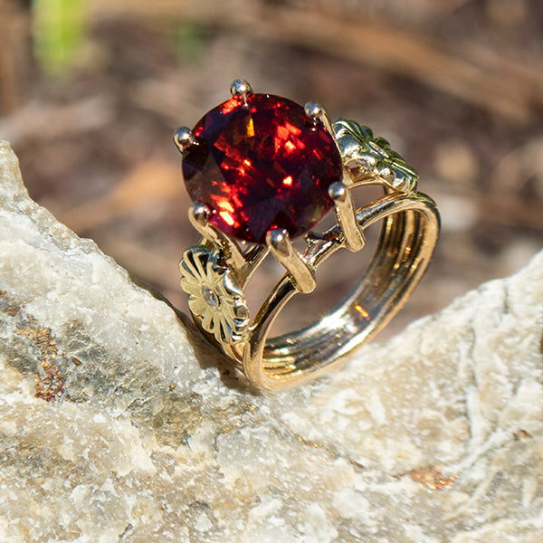 Hessonite Garnet and Diamond Ring